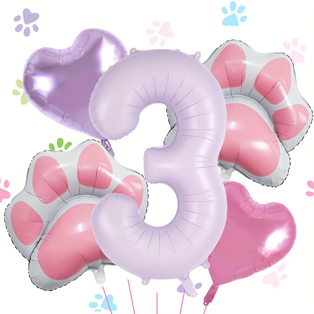 Image of A Set Of 5 Paw Heart Balloons, Including Number Balloons, Perfect For Pet Birthday Parties, Graduations, And Seasonal Celebrations, As Well As Home Decor And Atmosphere Setup, For Halloween, Christmas