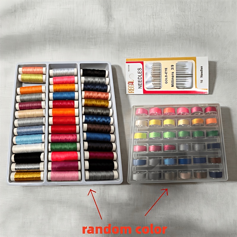 TEMU Le lot de 91 bobines de fil à coudre une boîte de bobines pré-enroulées contenant 39 fils de couleur et 36 fils de couleur, que 16 aiguilles et