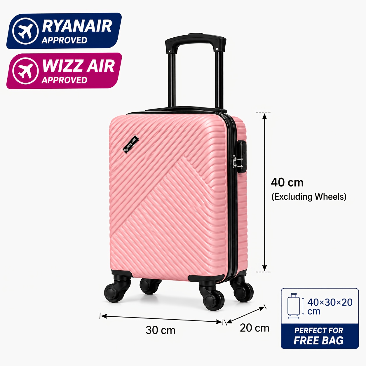TEMU Ryanair, Budget Airline, Eu Regulations 40x30x20cm Fresh And Suitcase, With Detachable Wheels, Telescopic , Spring 360-degree Rotating Wheels,
