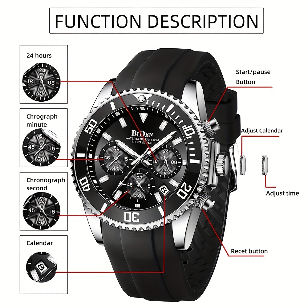 stylish boys sports watch with silicone band multi functional quartz movement   case   outdoor activities gifts details 1