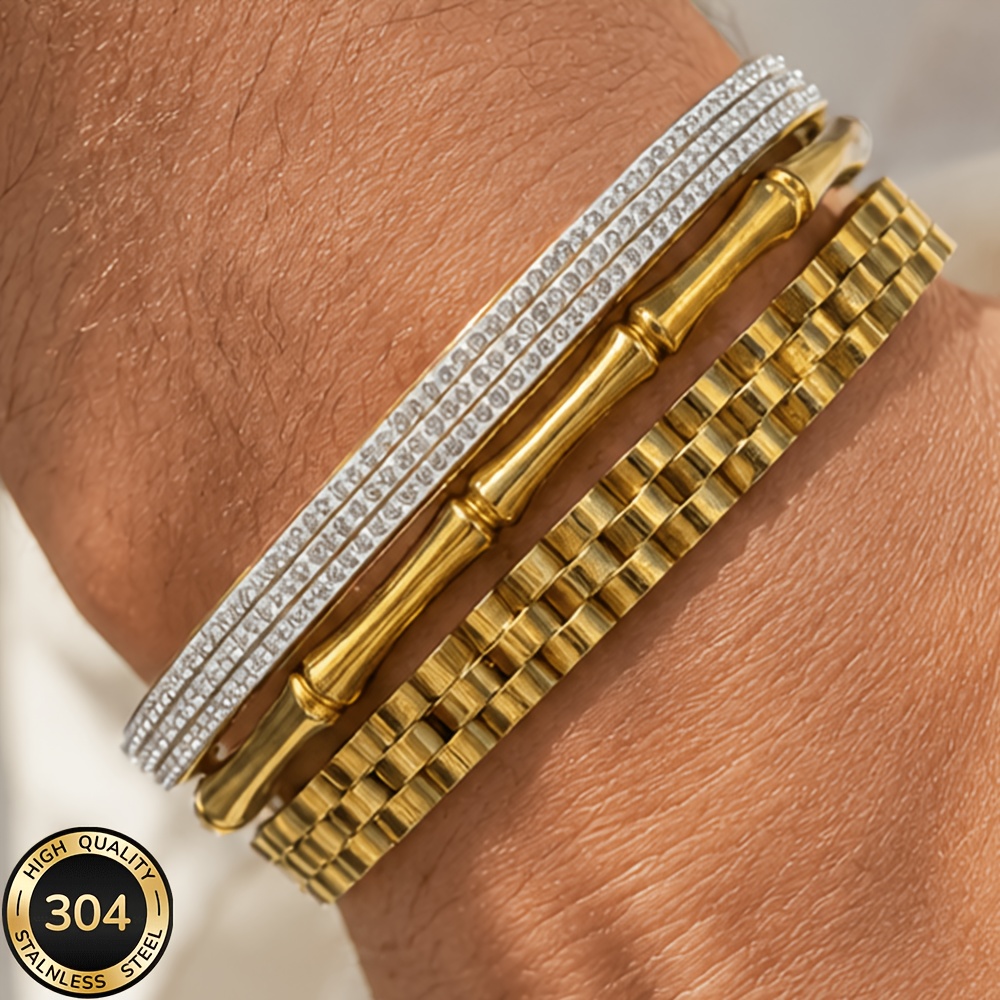 18K Golden Plated Stainless Steel 3pcs Bracelet Set