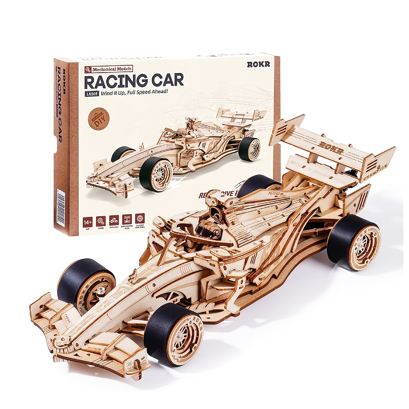 Rokr 1:18 Scale 3d Wooden Racing Car Model Kit - Wood Mechanical Puzzle With Movable Parts (engine, Suspension, Steering) - For &, Challenging Assembly, Realistic -like Replica