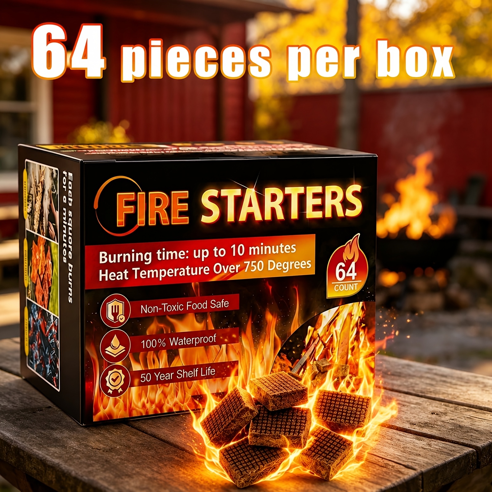 TEMU Fire Starter Squares, Charcoal For Campfires, Grill, Outdoor Pit, Fireplace, Wood Stove, Bbq - Cubes, Water Resistant And - Camping Additions