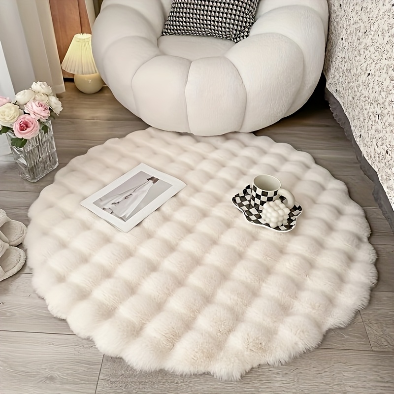 TEMU Gentle , Luxurious Cream-colored Fur Round Mat, 39.37