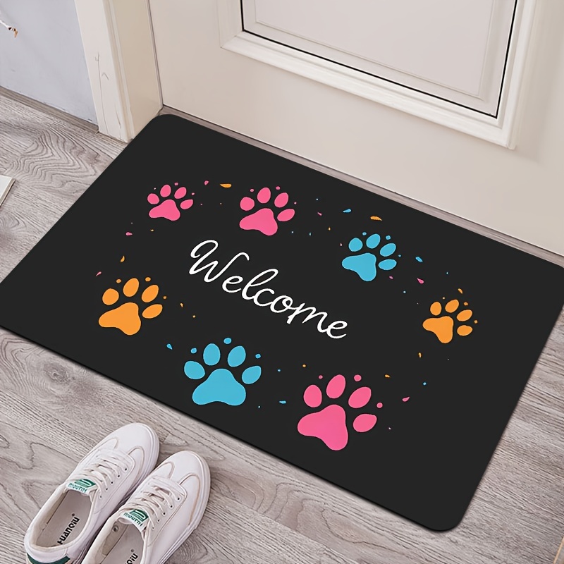 welcome paw print gaming room rug 8mm thick machine washable   living room bedroom kitchen bathroom decor details 8