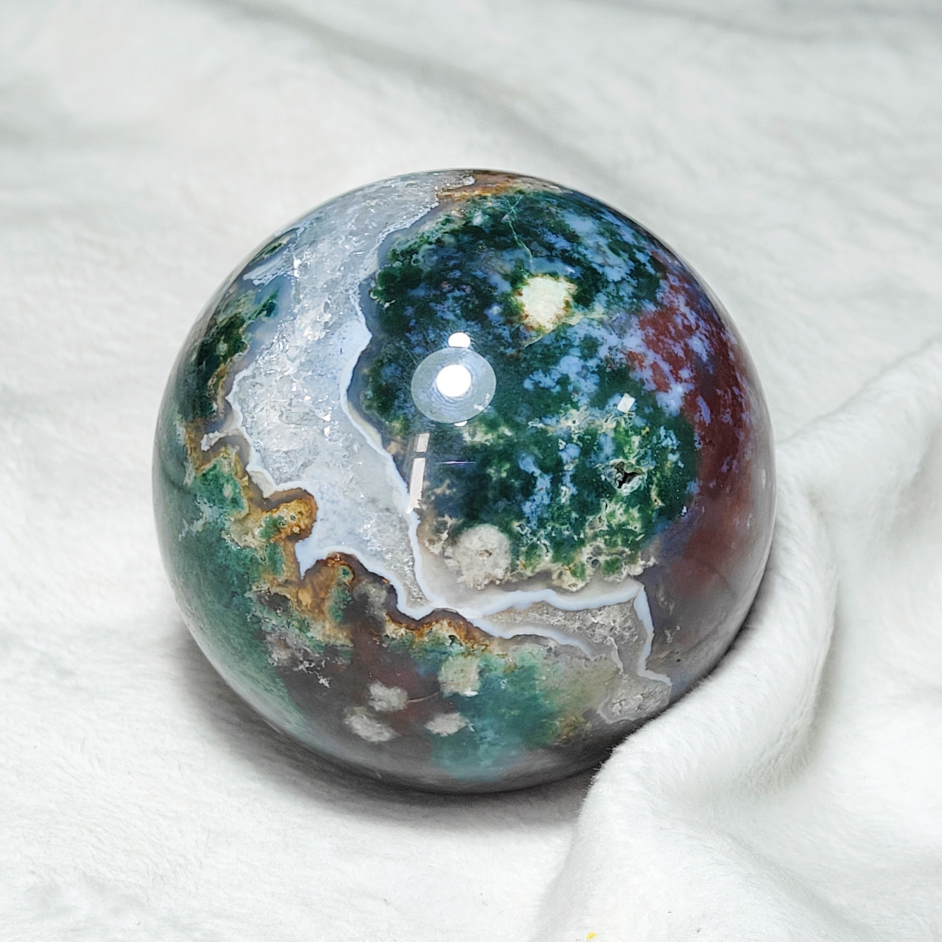 

1pc Moss Agate Sphere Mineral Stone Large Ball, Agate Quartz Ball Gemstone Fancy Stone Ball Home Decoration And Collection Gift