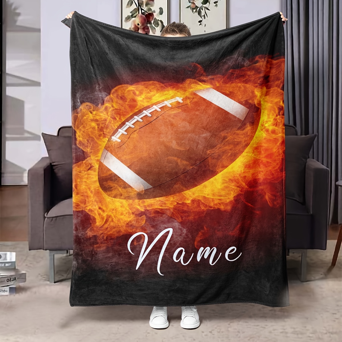 

Customizable Football Fire Design Flannel Blanket – Contemporary Knitted Throw With , 100% Polyester, , 200-250g Lightweight Fabric – Sports Fans