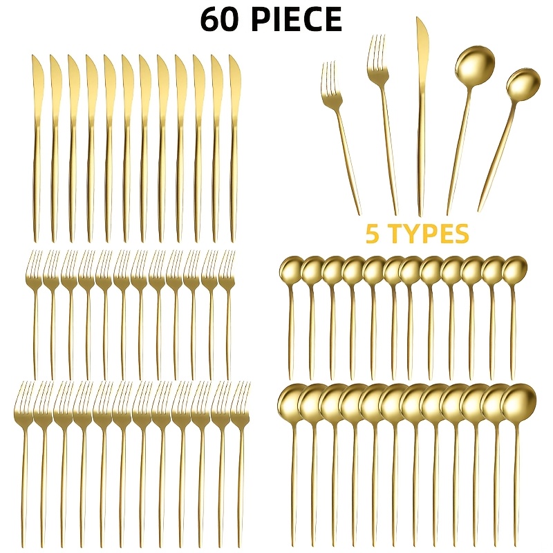 TEMU Ensemble de couverts en acier inoxydable 30/60 pièces, comprenant couteau à steak, , cuillère et petite cuillère, de table, cuillère de table, à
