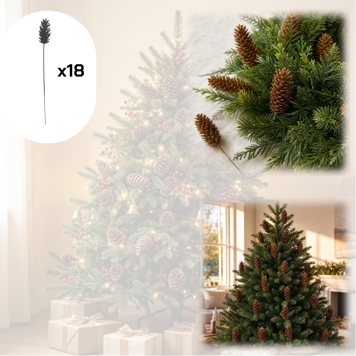 TEMU 18 pz Artificiali, Adatte per Ghirlande Natalizie Fai da Te, Riempitivi per Spazi 'Albero di Natale, Composizioni per Festiva, Vetrine, Bouquet