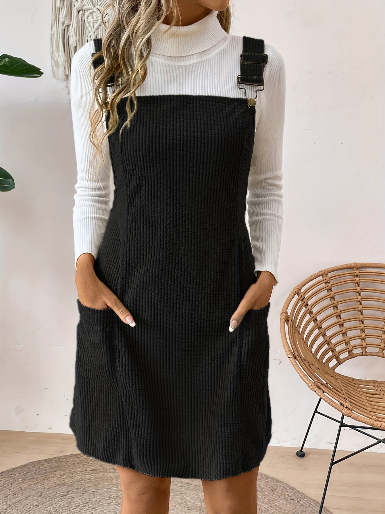 Corduroy overall dress knee length best sale