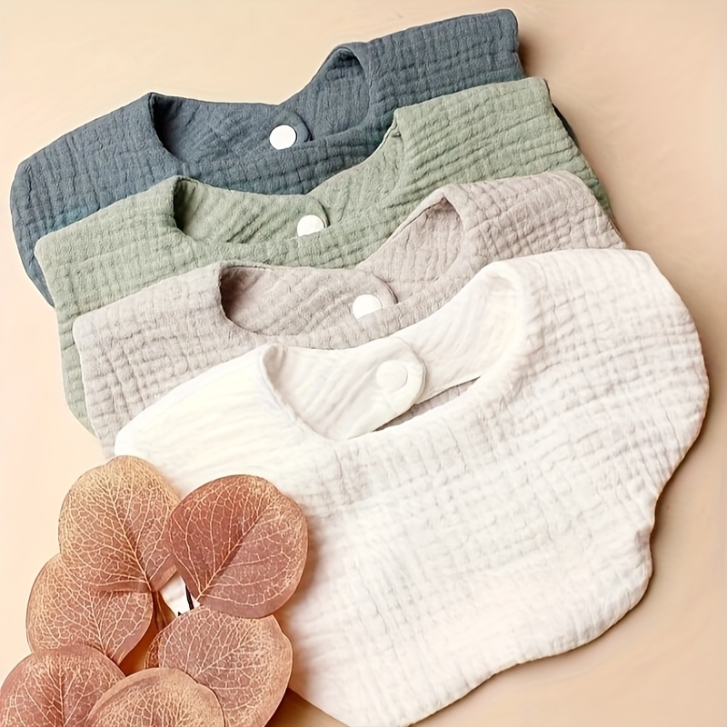 4pcs Snap Closure Burp Cloths - Soft Knitted Polyester Bibs With Decorative Lace Trim, Mixed Colors For 0-2 Years, Hand Wash Only