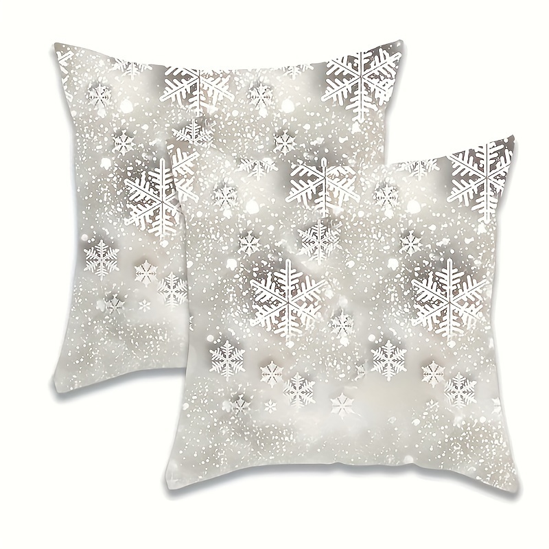 

2-pack Contemporary Silver Snowflake Velvet Throw Cushion Covers 18x18 Inches, Decorative Zippered Sofa Accent Cases For Living Room, Christmas Home Decor, Machine Washable, Insert Not Included