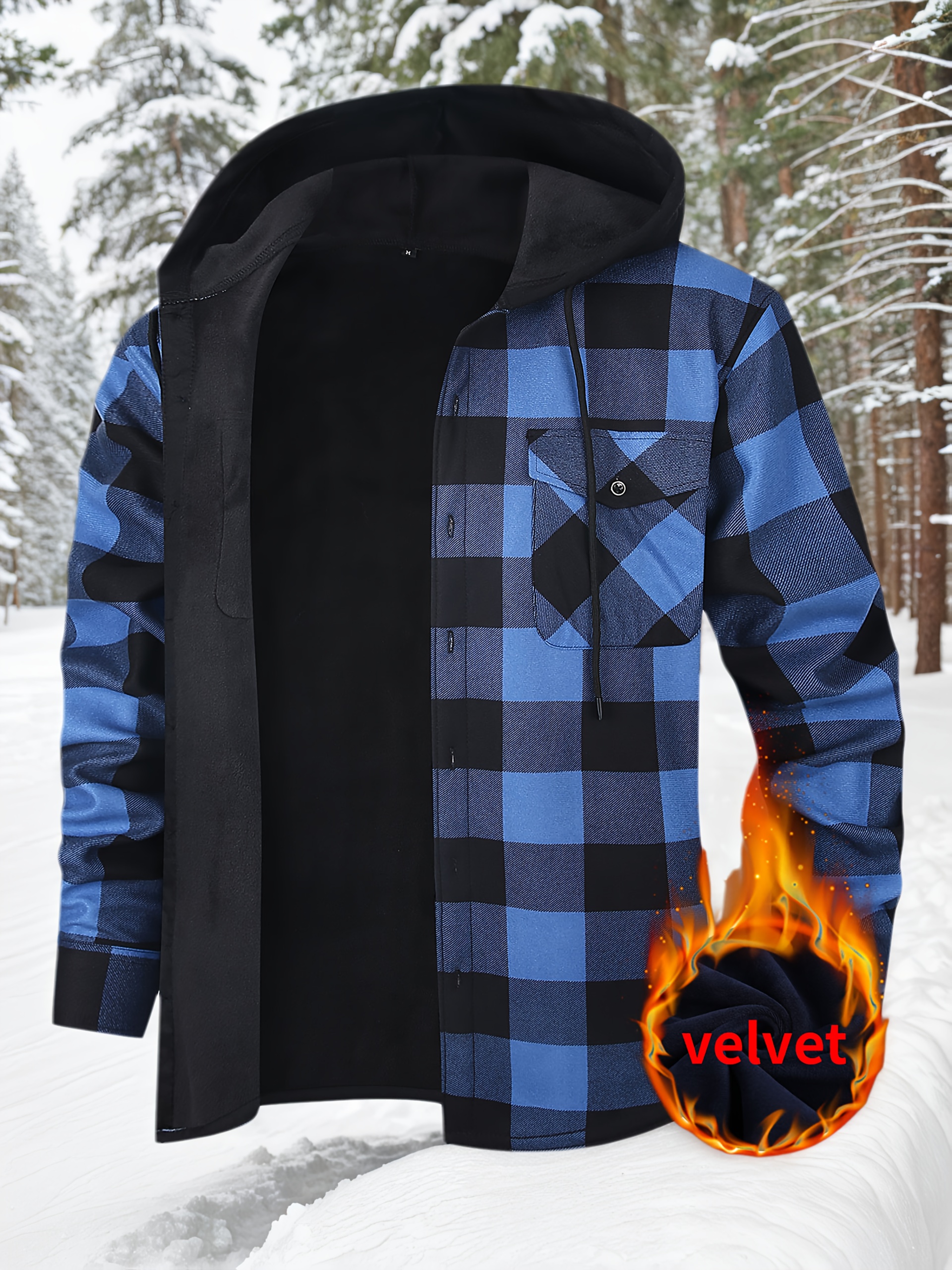 Thermisch werkschort met capuchon voor heren - Heavy-duty fleece gevoerde winterjas met ruitpatroon, volledige ritssluiting aan de voorkant, lange mouwen, overhemdjasje met knoopsluiting voor boerderij, bouw, buiten - Dik geïsoleerd laagstuk (s-3xl) - Ideaal voor Col