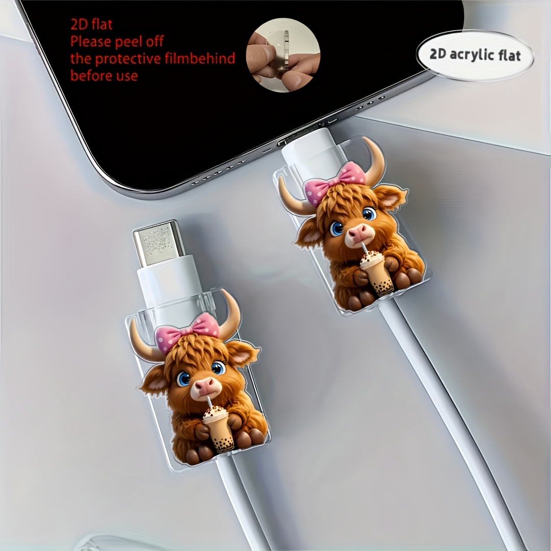 Image of 2d Flat Pattern Cable Protector, Anti-break Type-c/mobile Phone Charger Cable Protector, Fashionable And Durable, Christmas Gift, 2d Flat
