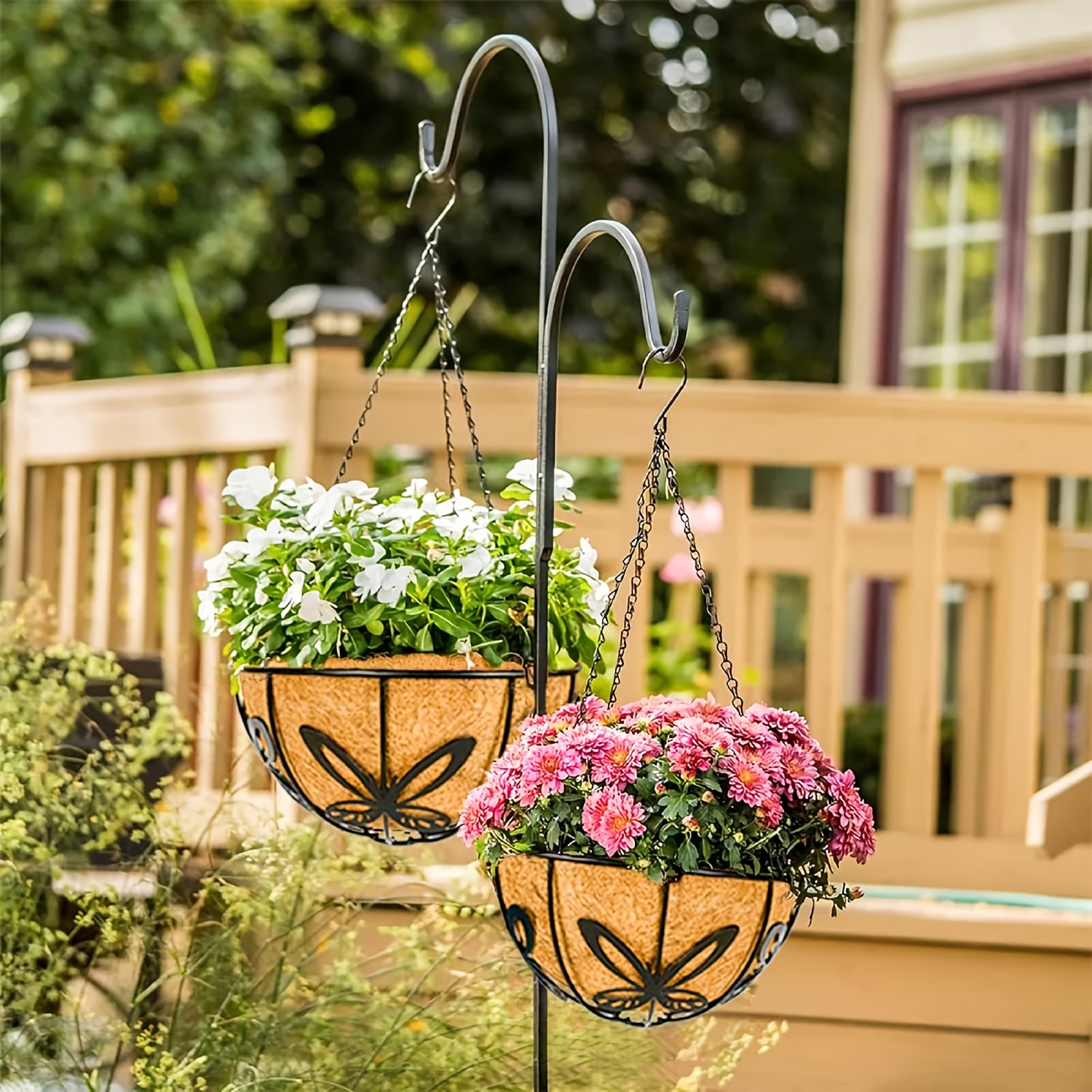 2 pack metal hanging planter basket flower pot coconut coir - Temu Brazil
