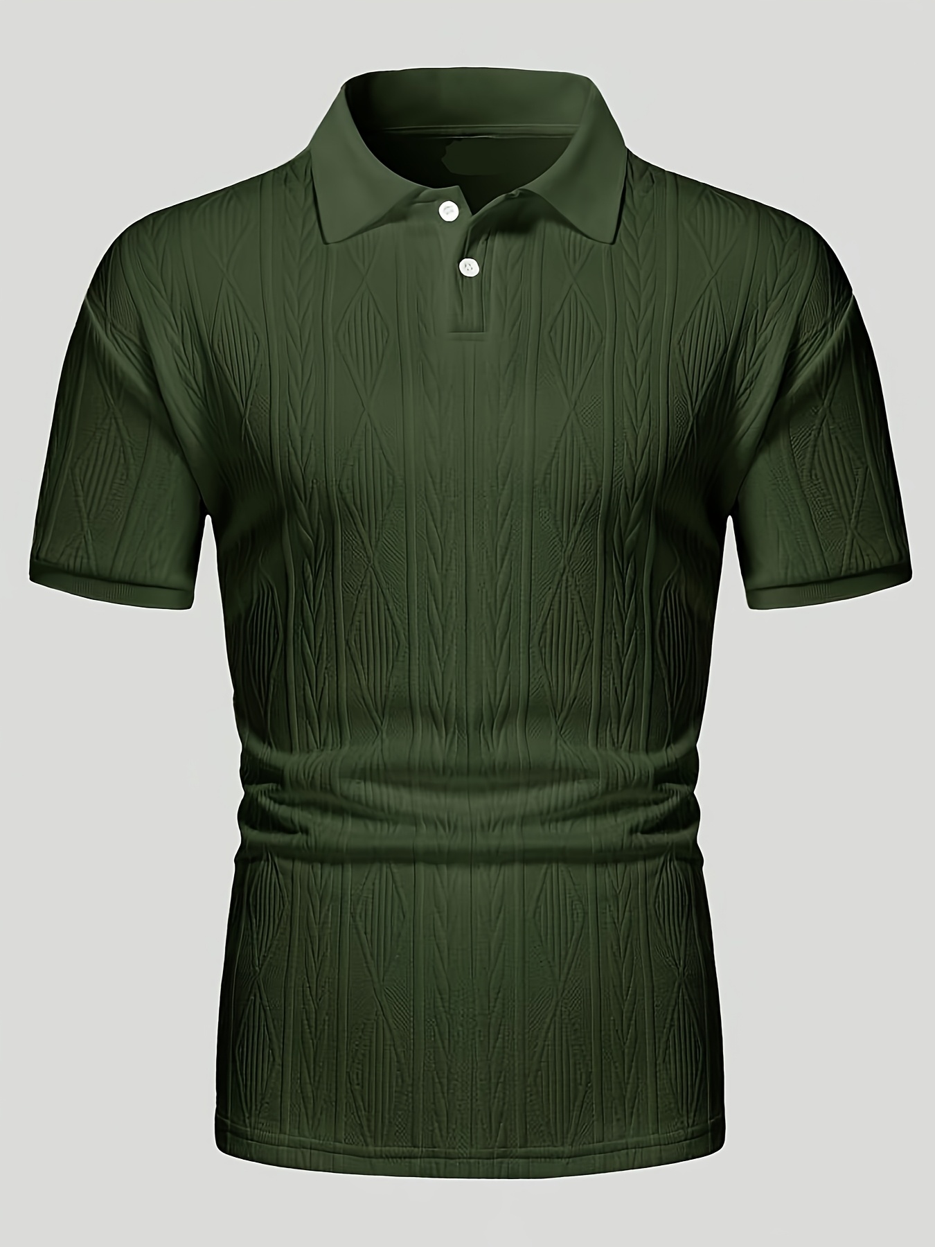 Men'S Summer Textured Jacquard Casual Shirt, Classic Business Polo Shirt, Suitable for Daily Outings