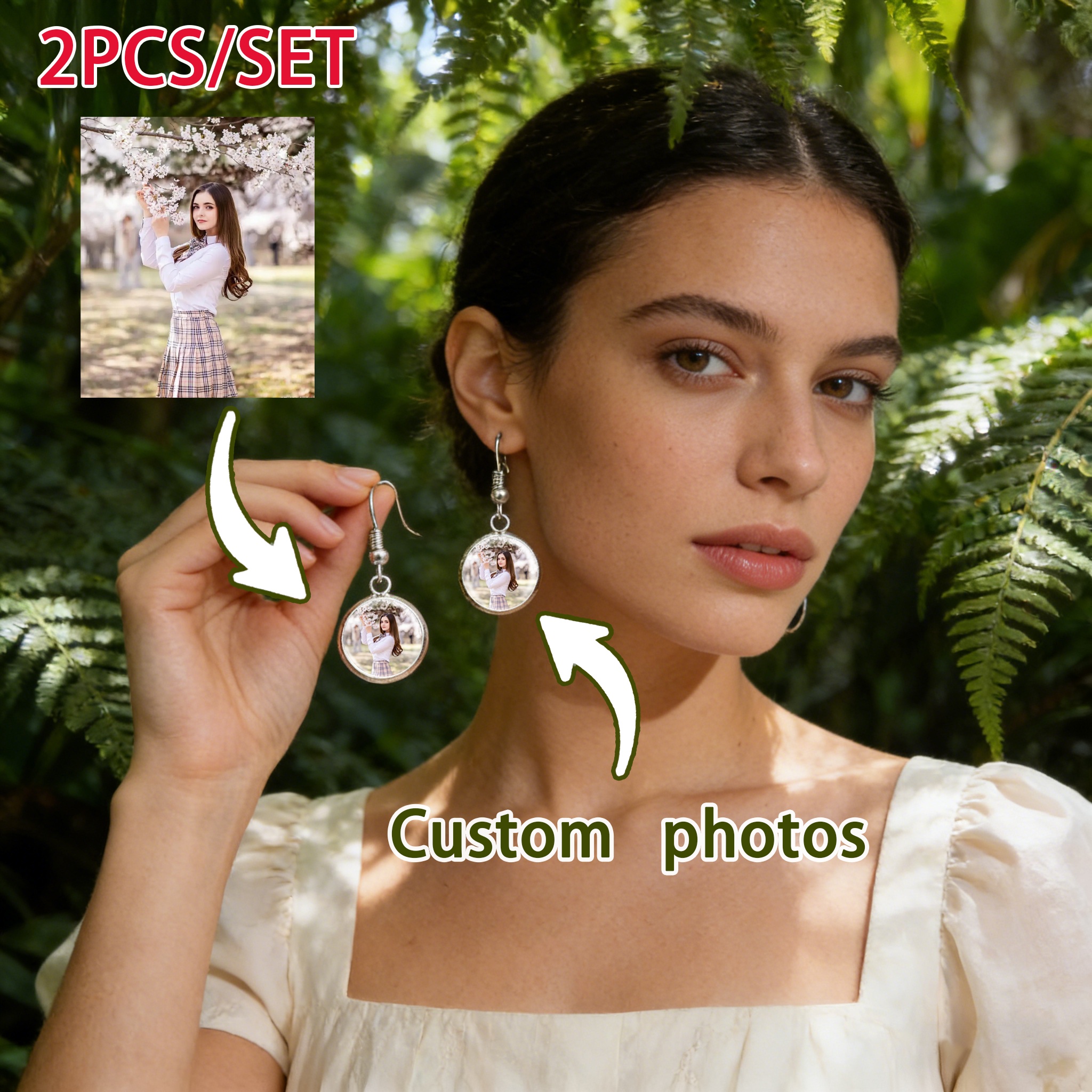 2pcs Custom Round Drop Earrings with Glass Bases