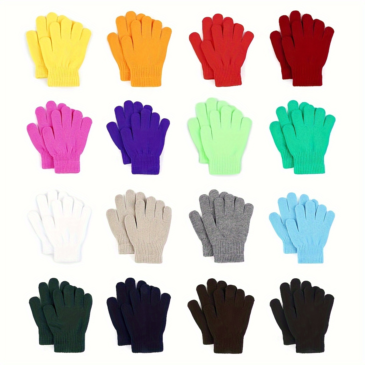 

16pcs ' Winter Warm Knit Gloves - Full Finger Stretch , For , Assorted Colors