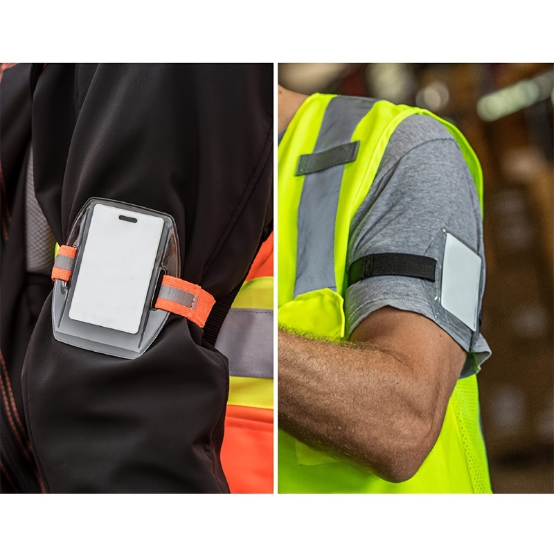 Arm Badge Holder PVC Plastic Card Holder Polyester Reflective Wristband Job  Card Holder Arm Adjustable ID Badge Elastic Arm Band