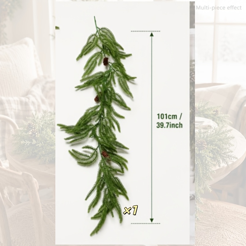 TEMU 1pc Artificial Norfolk Pine Christmas Garland, Realistic Evergreen Branches With Decorative Pinecones, Soft And Fluffy Foliage, Dense Needles,