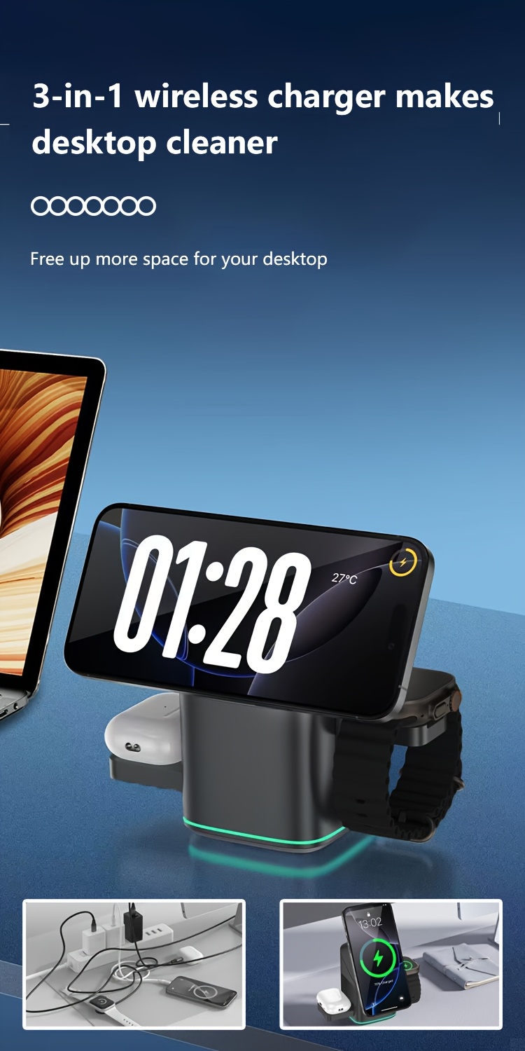 3 in 1 multifunctional wireless charger magnetic rotating foldable travel charger Product details 1