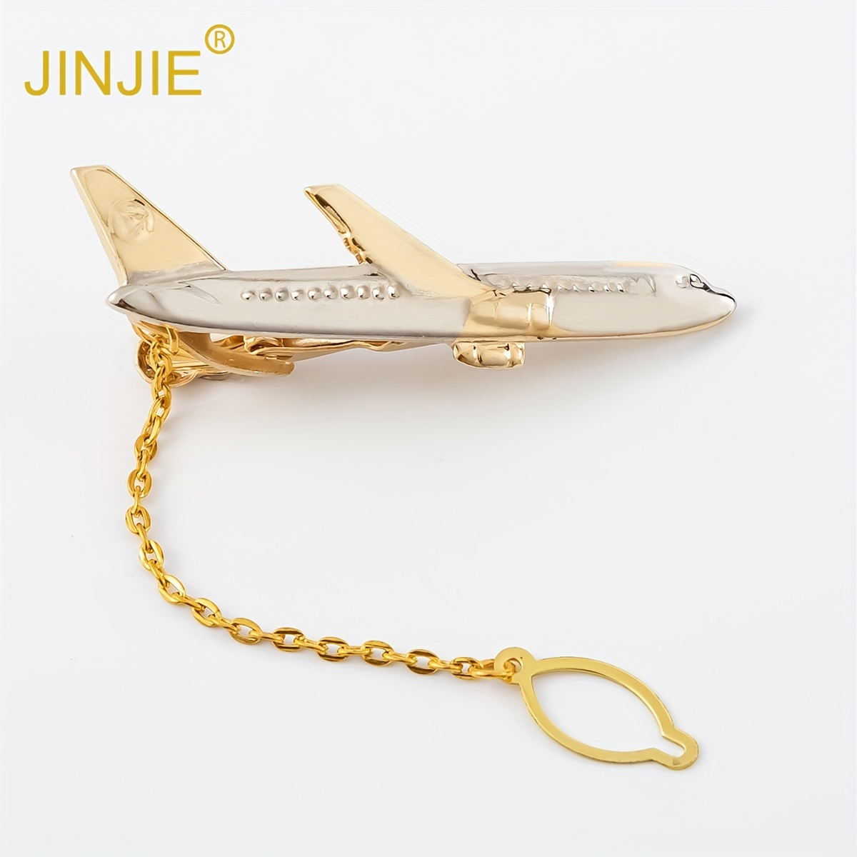 1pc Gold Plated Aircraft Chain Tie Clip For Men's Tie Accessories