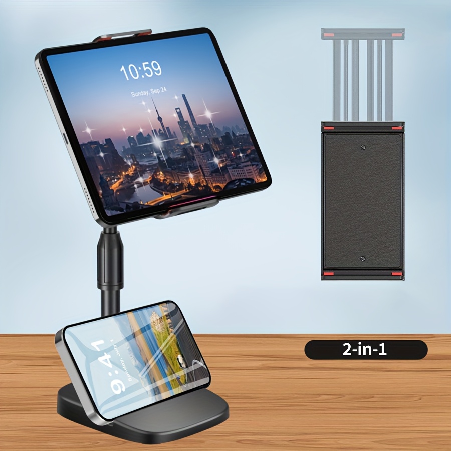 E-shop Gewichtete Basis Stabiler Tablet-Ständer Große Klemme Universal mit Handy-/Tablet-Slot Multifunktional