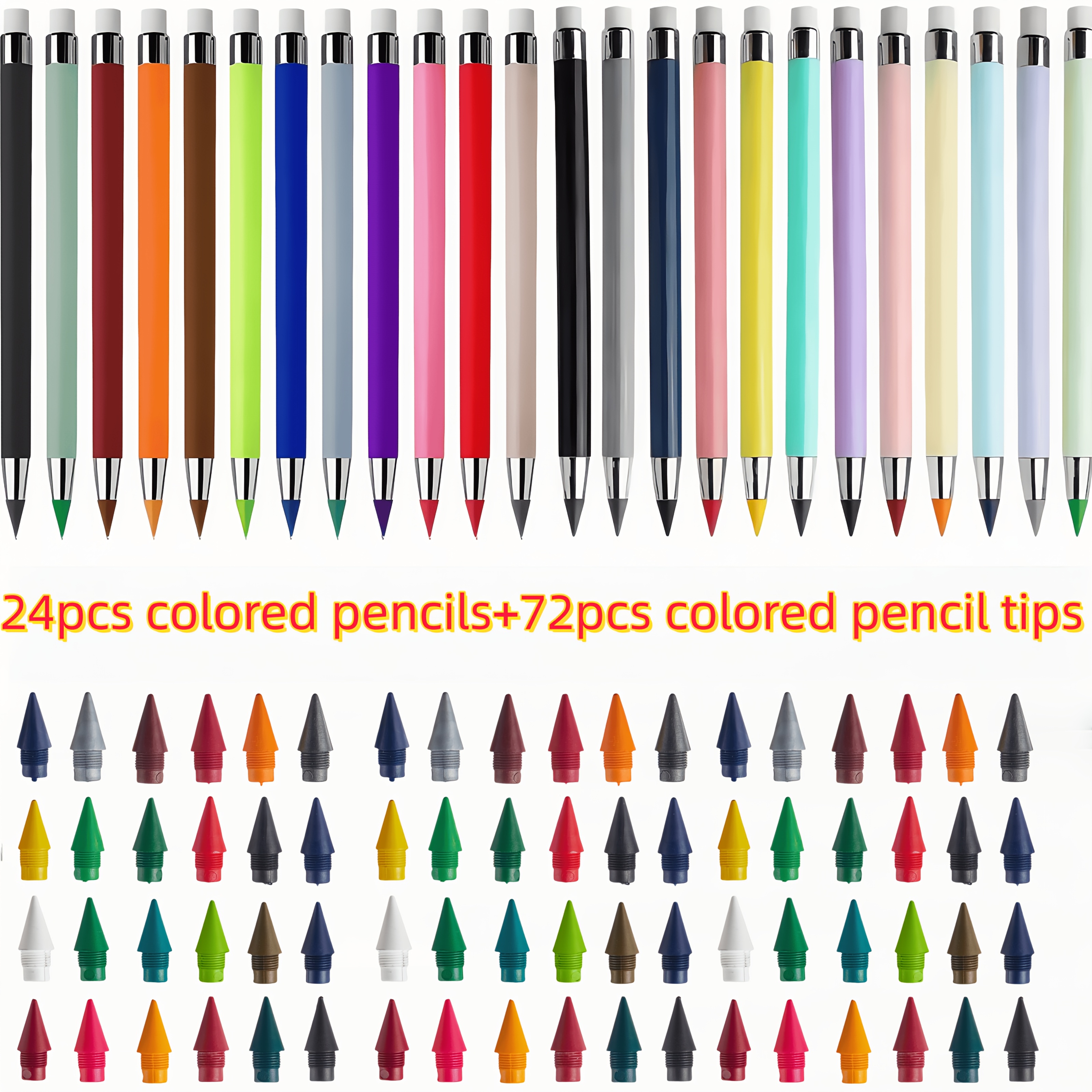 Image of 24 Colored Pencils + 72 Colored Pencil Leads, 0.5mm Hb Technical Inkless Magic Pencils, Unbreakable Pencils, No Sharpening Required, Suitable For Professional Art, Sketching, And Painting