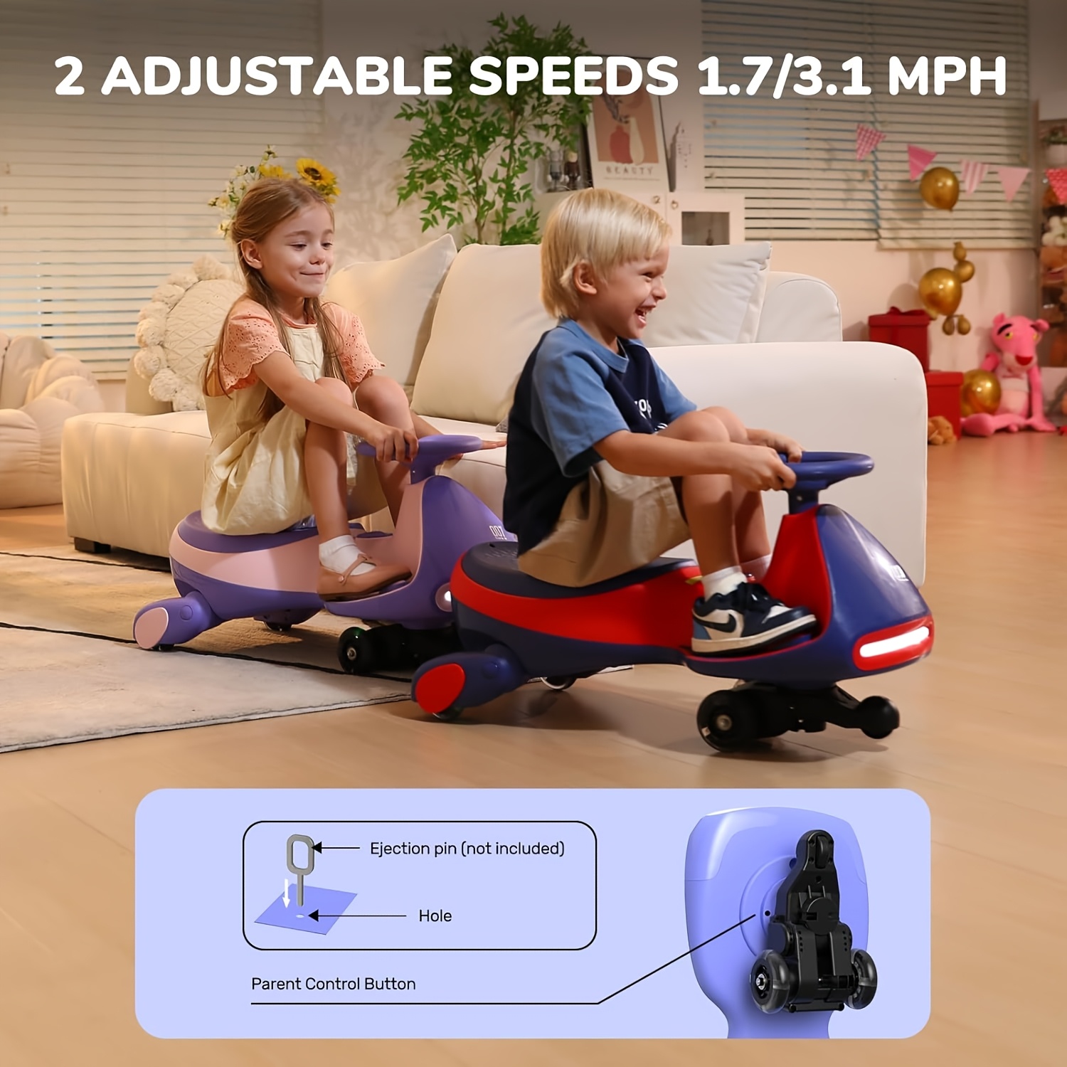 easter gifts for kids 6v electric wiggle car with pedal rechargeable battery 2 in 1 swing speed ride on toy anti flashing wheels 3 and up 150 lbs pink details 5