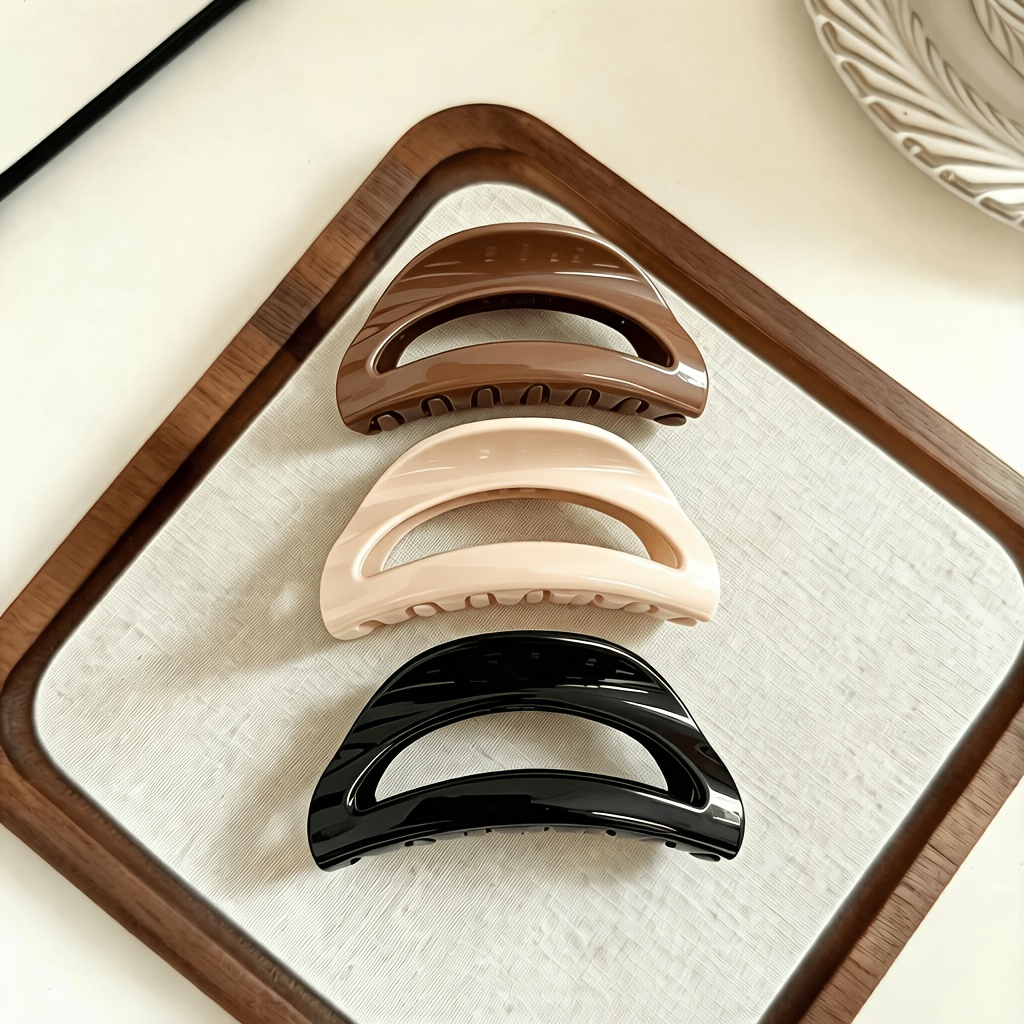 TEMU 3pcs Soft Silicone Crescent-shaped Hollow Large-sized Shark Clips, Solid Color Anti-slip Clips, Force, Suitable For Thick Curly Hair, Durable
