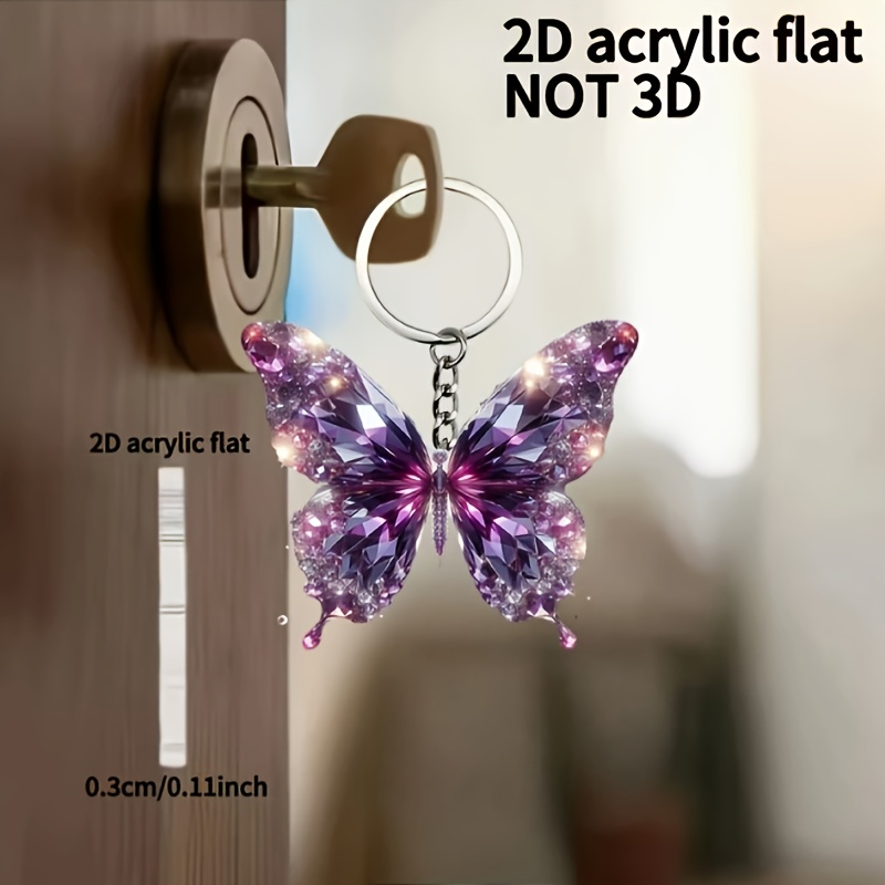 TEMU 2d Flat Purple Keychain | Pink And Green Gradient, Lightweight Acrylic, Perfect Gift For Women On Birthdays, Valentine's Day, Or Anniversaries,