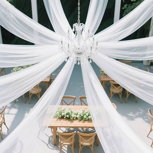 a set of 6 high quality white wedding party ceiling decoration drapes made of soft polyester mesh suitable for ceremonies and receptions wedding aisle decor chair backs stair railings and ceiling decorations ideal for christmas halloween