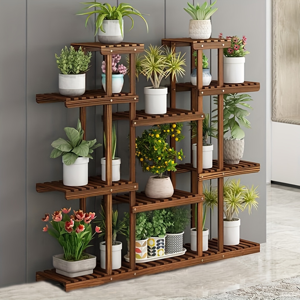 

Grand support à plantes en bois à 11 niveaux, carbonisé, pour pots de fleurs, salon, jardin, , bureau.