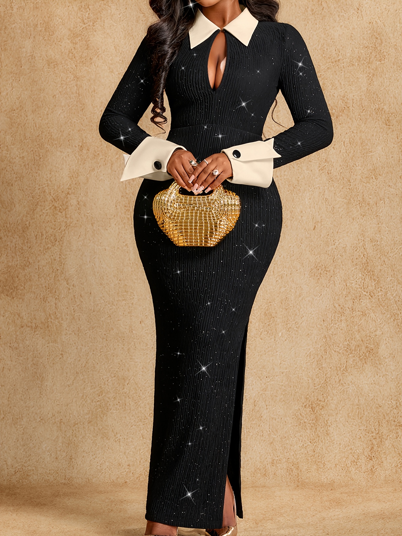 black sequin maxi dress long sleeve Black Sequin Long Sleeve Maxi Dress – InTheStyle main image 0