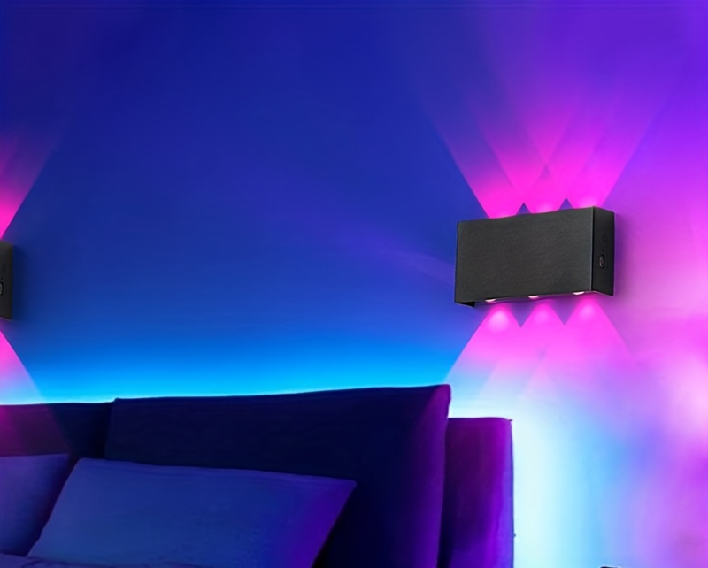 2pcs RGB 7-color Wall Light Battery Powered Degree Bedroom Corridor Living Room Decoration Creative Seven Color Gradient Dimming Night Light