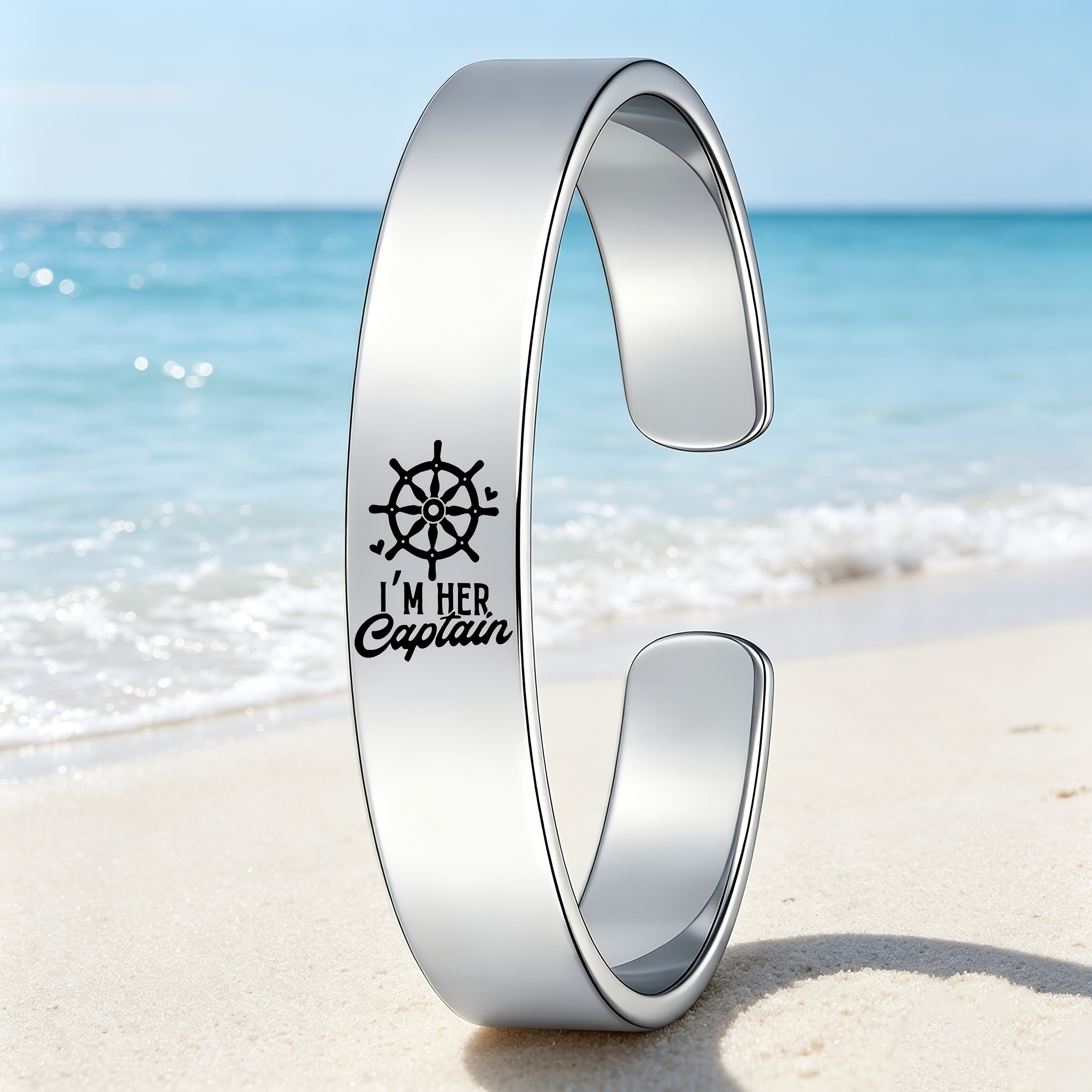 Couple's Anchor & Rudder Open Bangle Bracelet Set in Stainless Steel