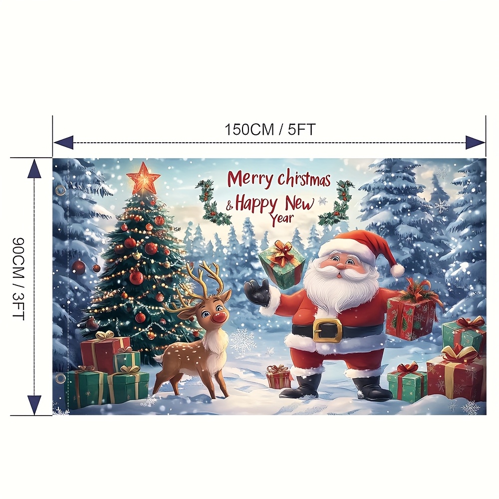 Image of 1pc, Vibrant Flag Featuring Santa Claus And Reindeer For A Merry Christmas, Ideal For Farmhouse Yard And Seasonal Holiday Decor, Vehicle Decoration