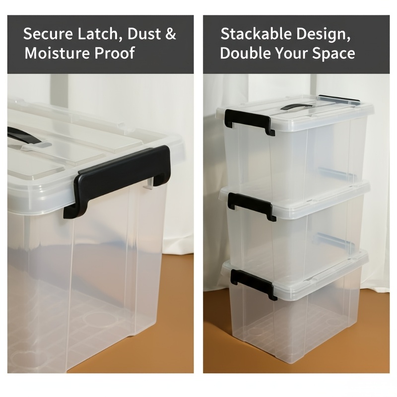 3pcs Large Clear Plastic Storage Boxes with Snap-Fit Lids