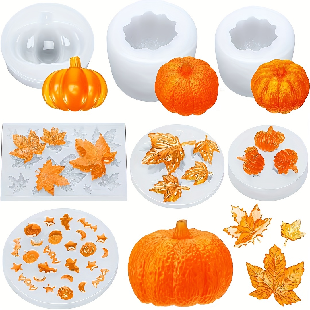 [popular ] 7pcs Halloween Pumpkin Silicone Mold Thanksgiving Candle Resin Silicone Mold Used For Decoration