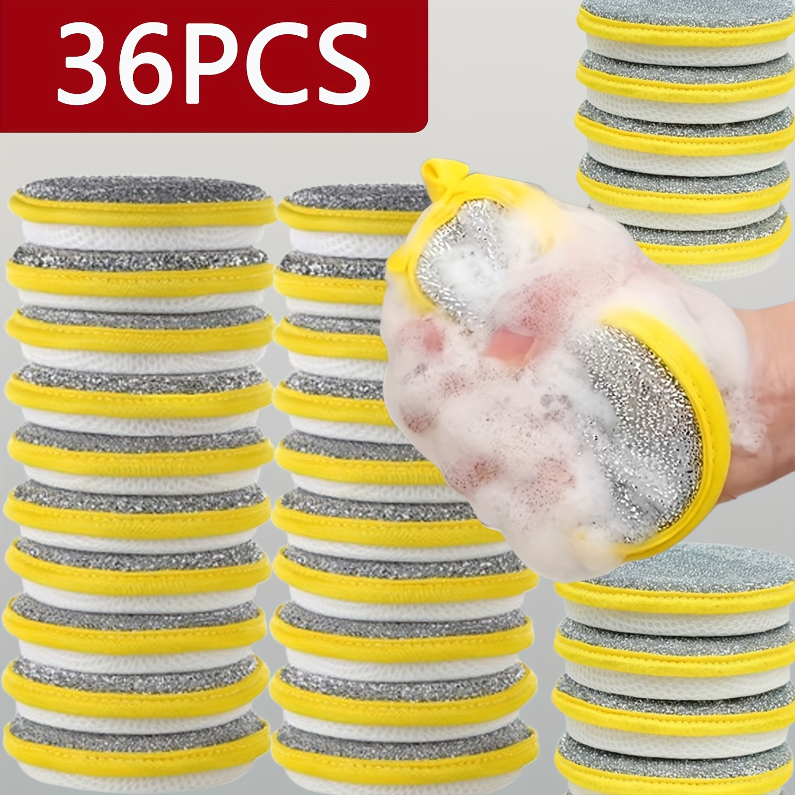TEMU 36pcs Heavy Duty Kitchen Cleaning Sponges And Scrapers, Stackable Dishcloths With Scrapers, Dishwasher Safe, Non-scratching, Suitable For Home,