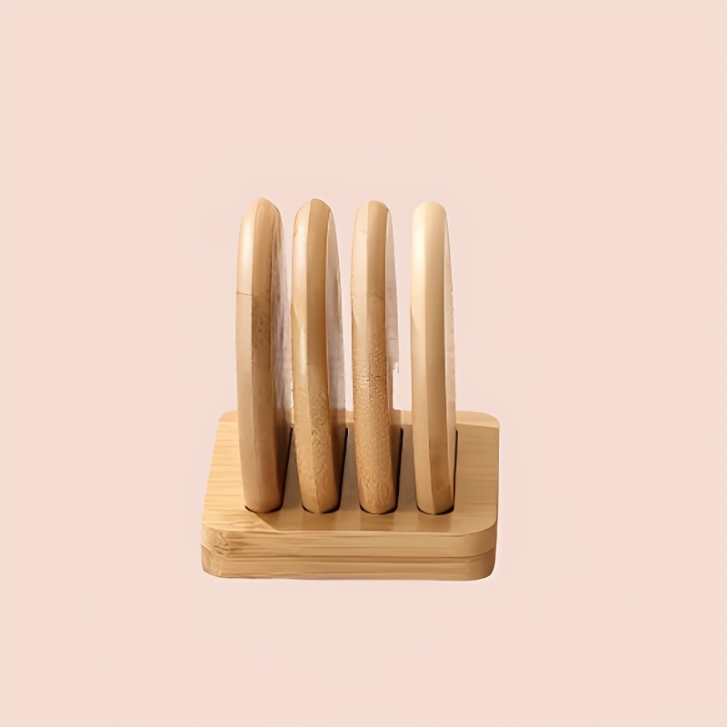 TEMU Dessous de verre en bois avec support de rangement - Sous-verres ronds minimalistes et créatifs résistants à la chaleur, idéaux pour la