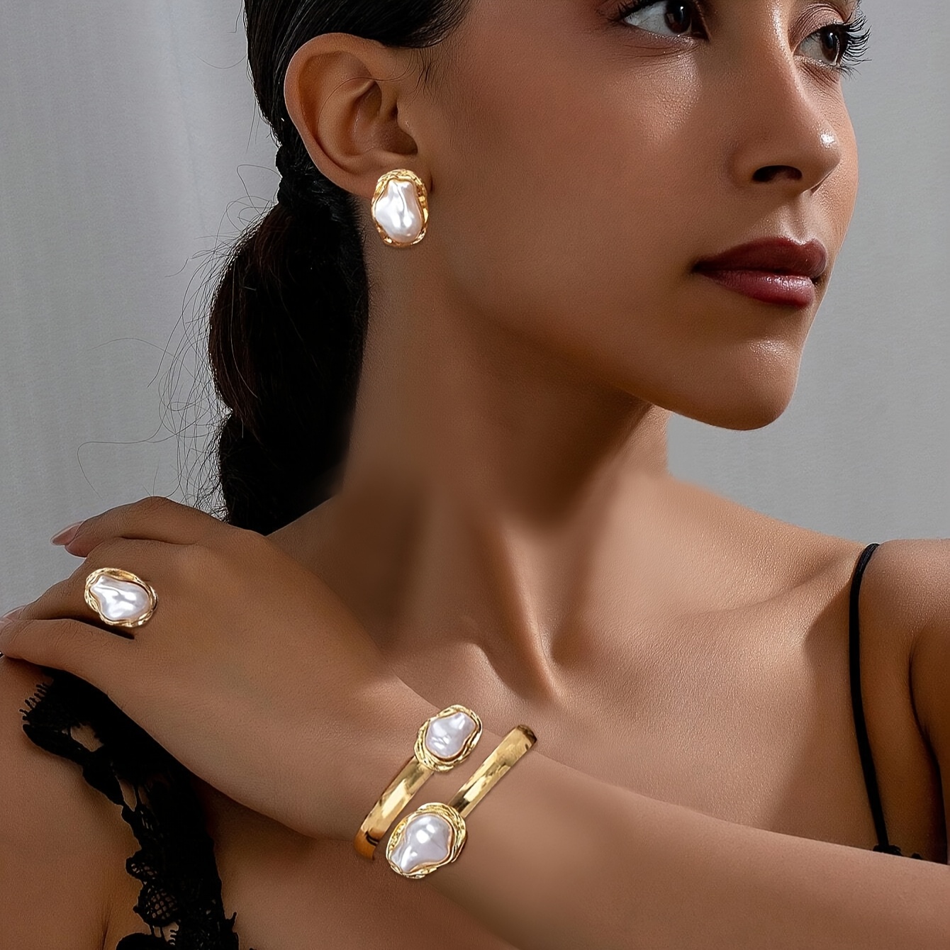

Bohemian Style 4pcs Jewelry Set - Adjustable Open Cuff Bracelet, Elegant & Fashion Metal Earrings For And Gift-