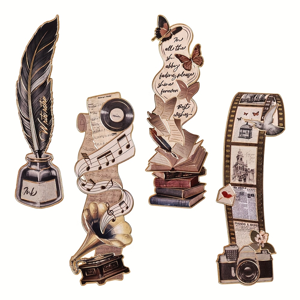 TEMU 4 Pack Vintage Metal Bookmarks With Book-shaped Page Markers & Inspirational Quotes - Suitable For Book Lovers, Writers, Teachers - Decorative