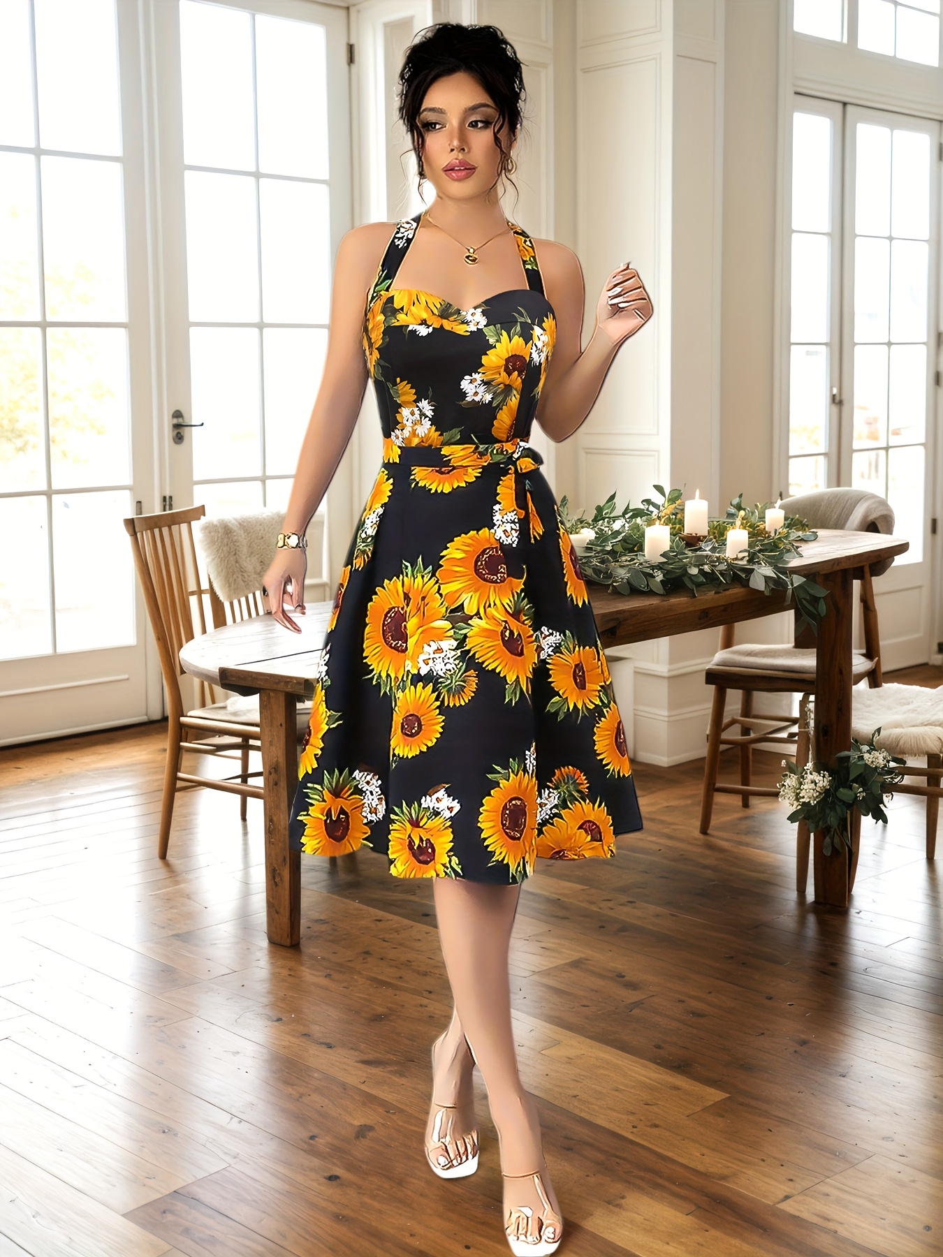 Women'S Vintage Polka * Dress 1950S Halter Retro Cocktail Dress