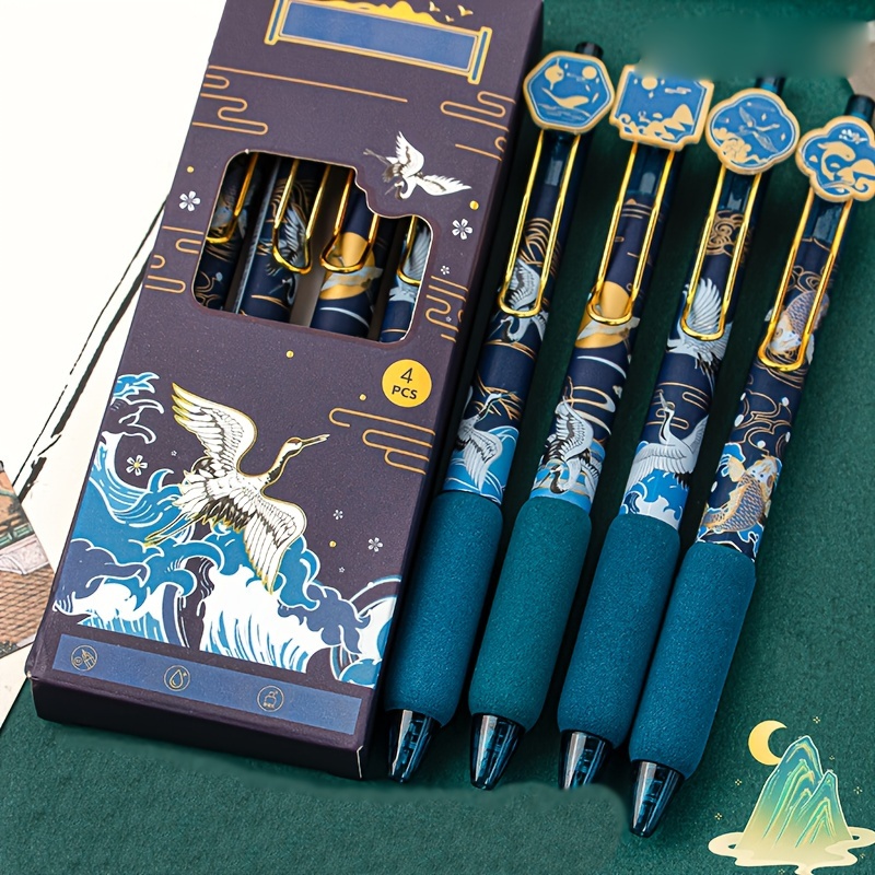 4pcs Chinese Style Picture Architecture Press Pen High Qiong Tower Neutral Pen 0.5mm Black