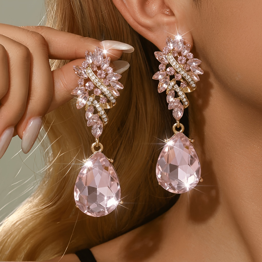 TEMU 1 Pair Of Women's Floral Teardrop Pendant Earrings, Fashionable And Gorgeous Jewelry, Suitable For Daily Wear, Banquets, And Holiday Gifts