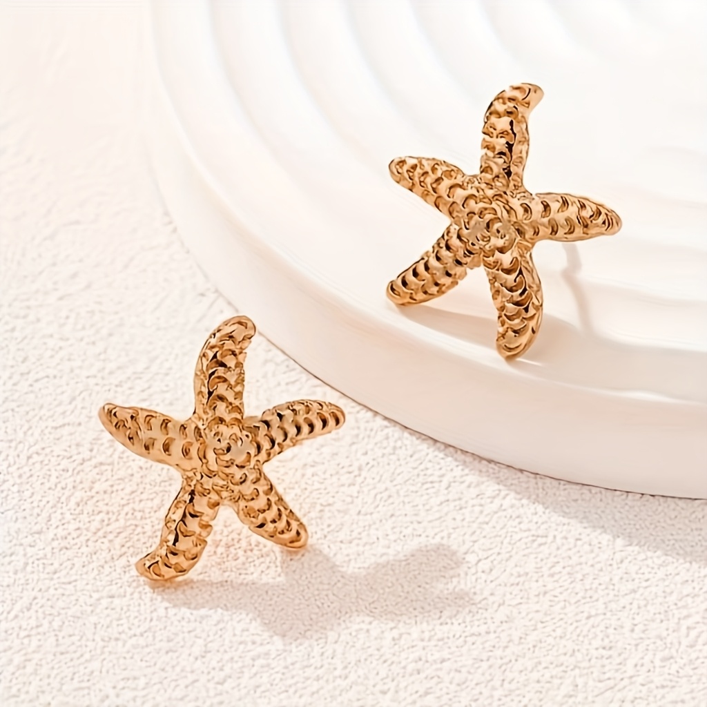 1 Pair Fashion Starfish Earrings, Zinc Alloy Ocean-Inspired Studs, Daily Wear Jewelry Gift