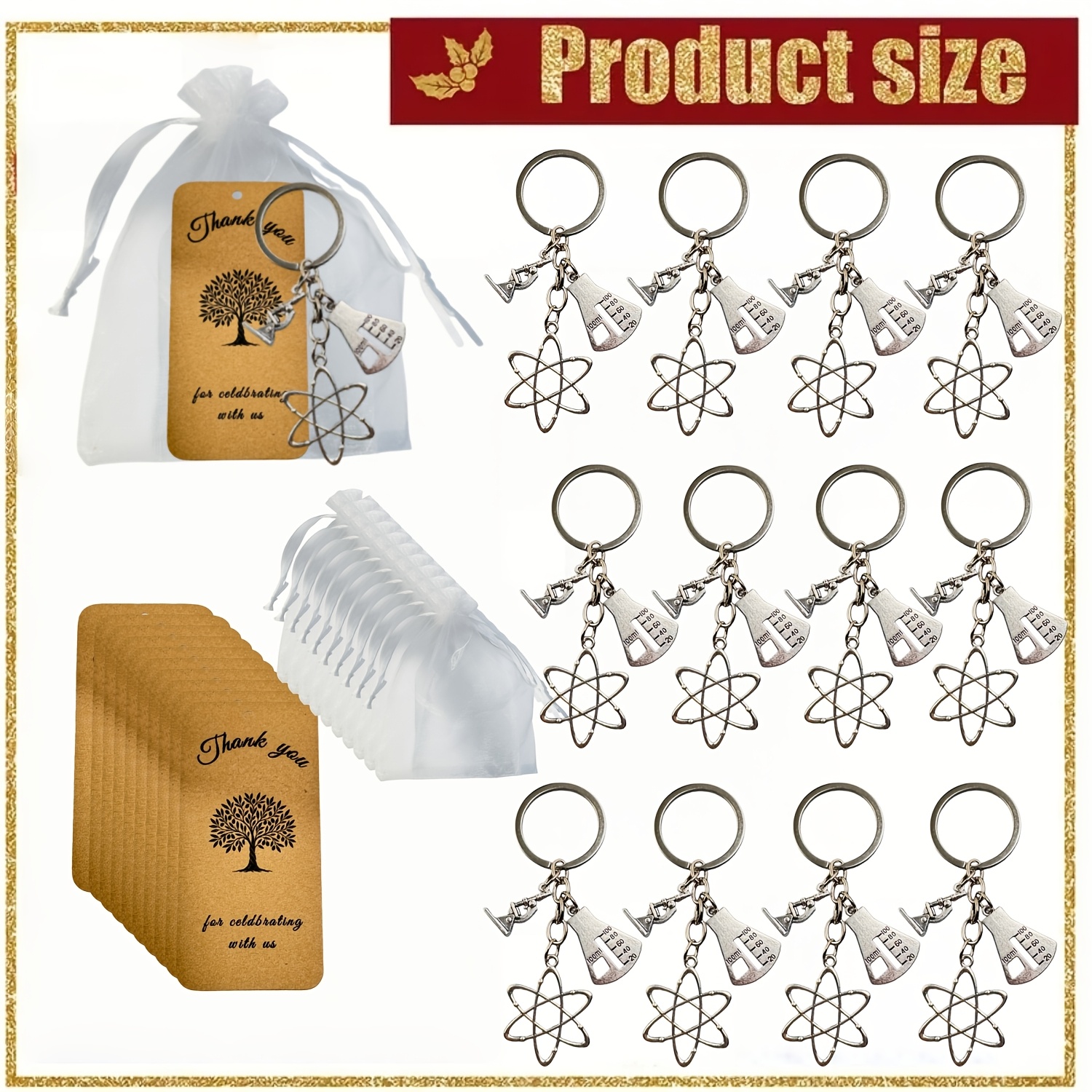 TEMU Gift For Her/him 36pcs-scientific Symbols Party Keychaing Packs(12keychains12thank-you Cards12gauze Bags)science Theme Party Gift/suitable For
