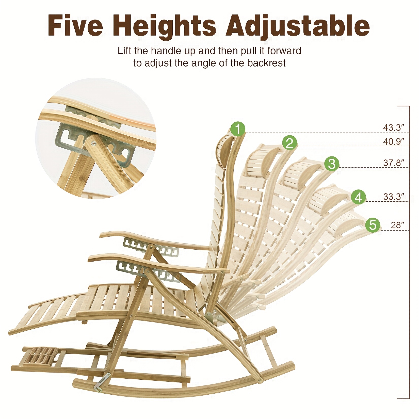 AESOME Loungers Deck Chair Wood Foldable Recliner Zero Gravity Chairs Bamboo Rocking Chair Ergonomic Design High Back Chaise Garden Outdoor Sun Lounge with Footrest for Patio Pool Sauna Sunbed
