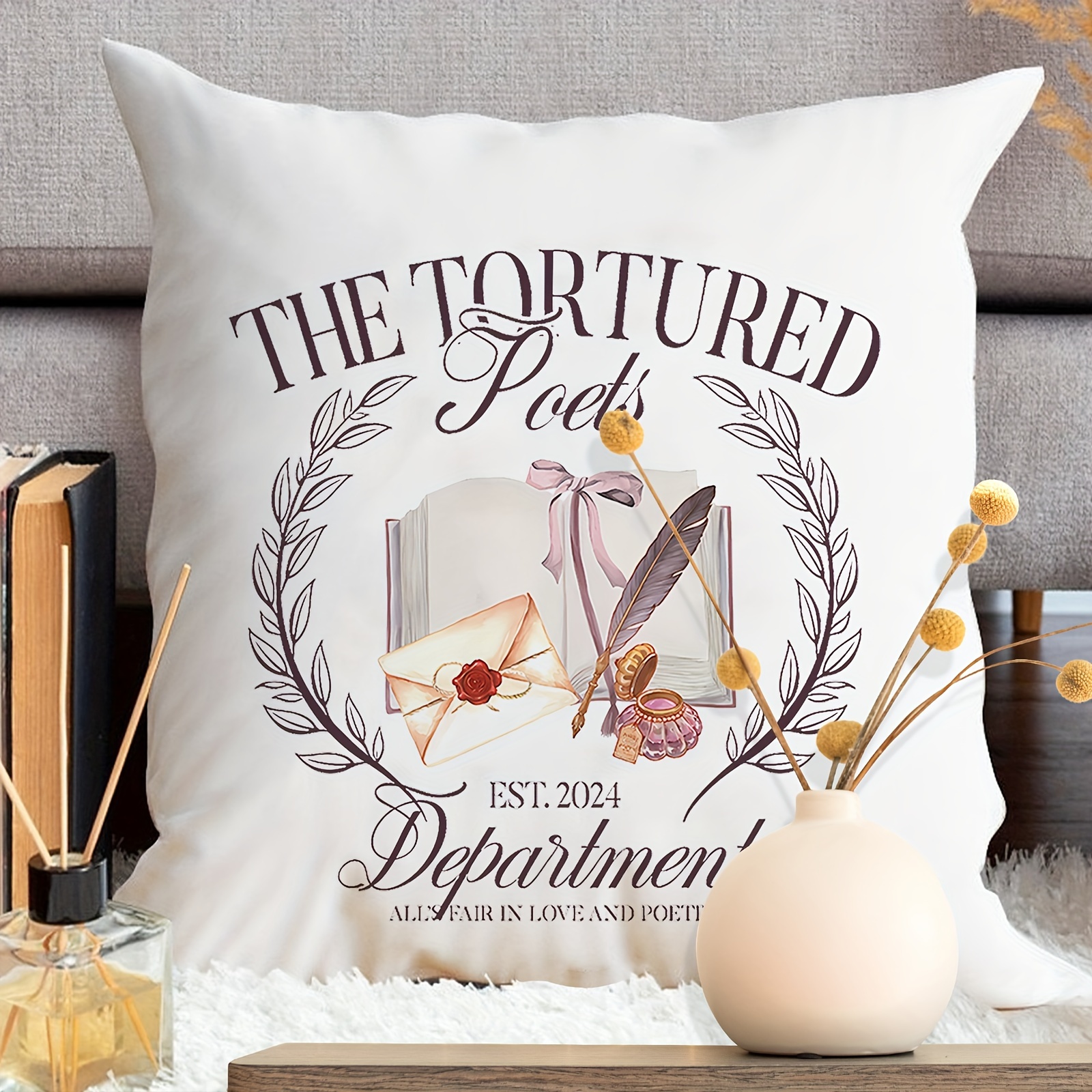 

Velvet Tortured Poets Department Throw Pillow Cover - Hypoallergenic, Zip Closure, Machine Washable - Perfect Gift For Her